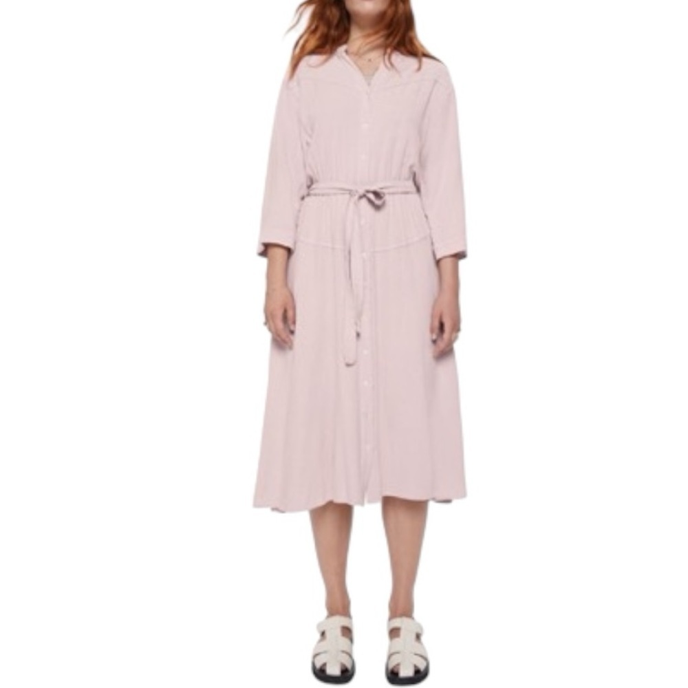 Xirena Persephone Pink Midi Dress Small Button Front Tie Waist NWT - Picture 9 of 11